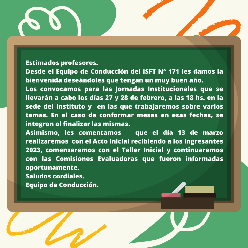 Bienvenida al ciclo lectivo 2023 e información relevante – ISFT N° 171 ...